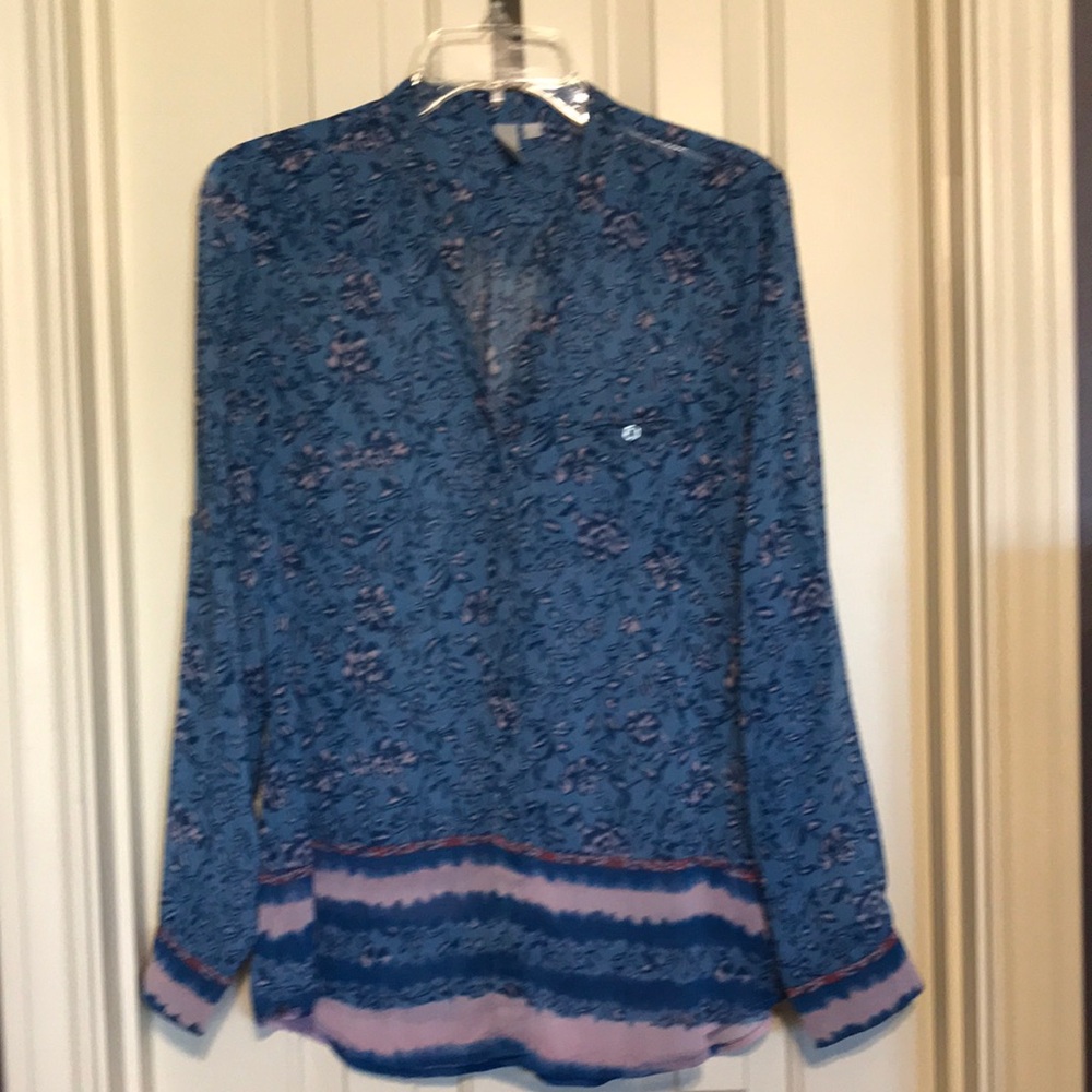 Kut from the Kloth Blue Relaxed Fit Mandarin Collar Blouse